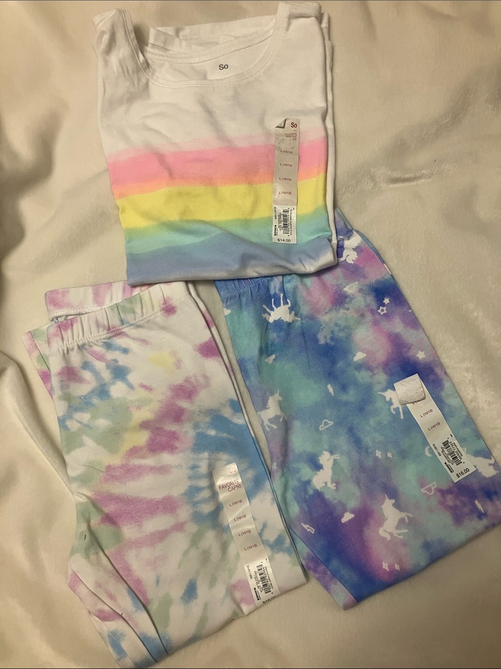 NWT SO 2 Favorite Capri muliticolor + Rainbow hi/low Tshirt Girls10/12